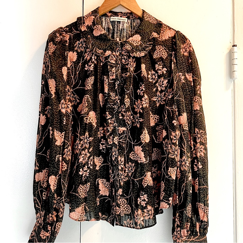 Ulla Johnson Peter Pan Collar Ruffle Button Down Blouse Sz 8
